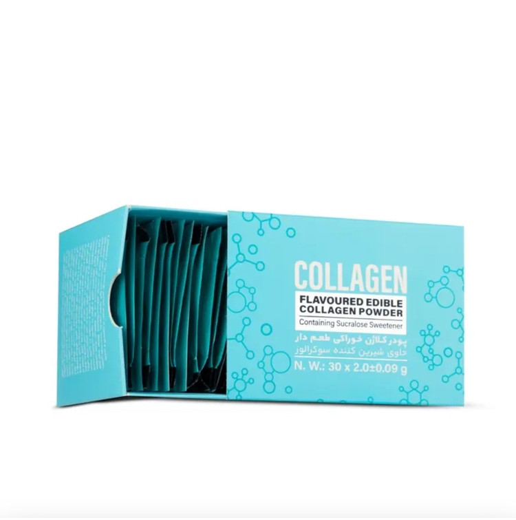 پودر کلاژن خوراکی طعم دار حاوی شیرین کننده سوکرالوز بسته 30 عددی