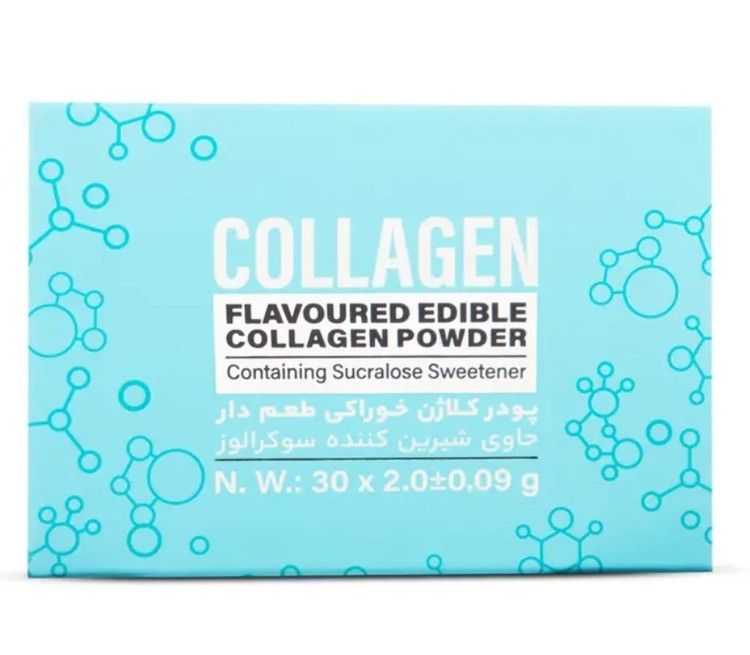پودر کلاژن خوراکی طعم دار حاوی شیرین کننده سوکرالوز بسته 30 عددی
